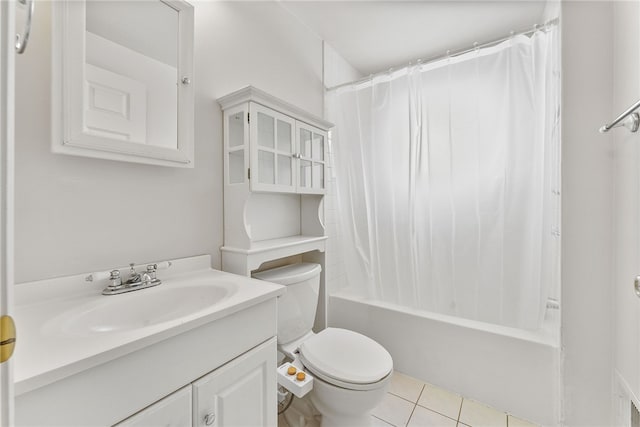 full bathroom with tile patterned flooring, vanity, shower / bath combination with curtain, and toilet