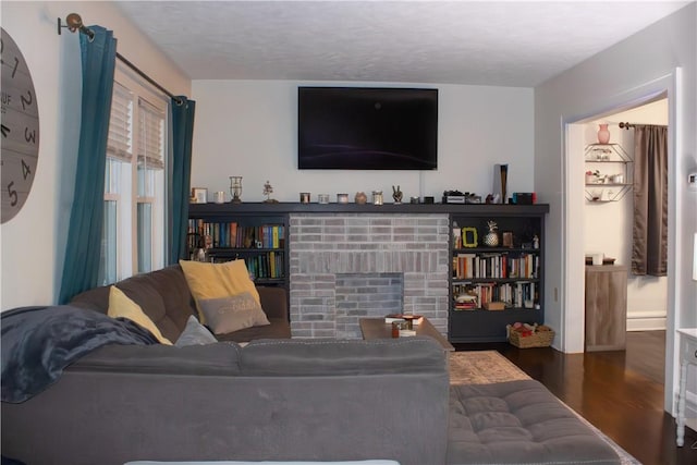 living room with dark wood-type flooring