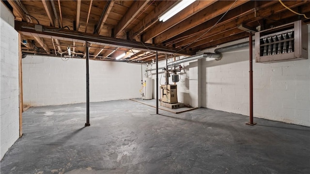 basement featuring water heater