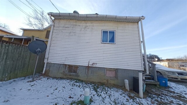 view of snow covered exterior