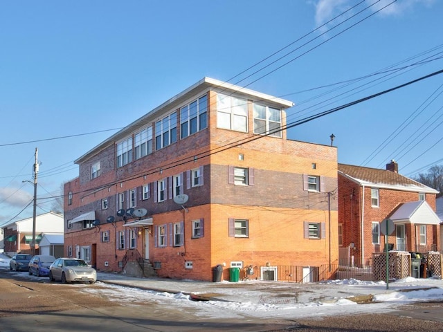 view of snow covered building