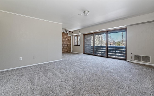 interior space with ceiling fan and carpet