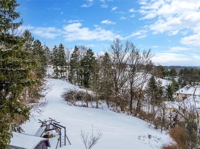 view of snow covered land