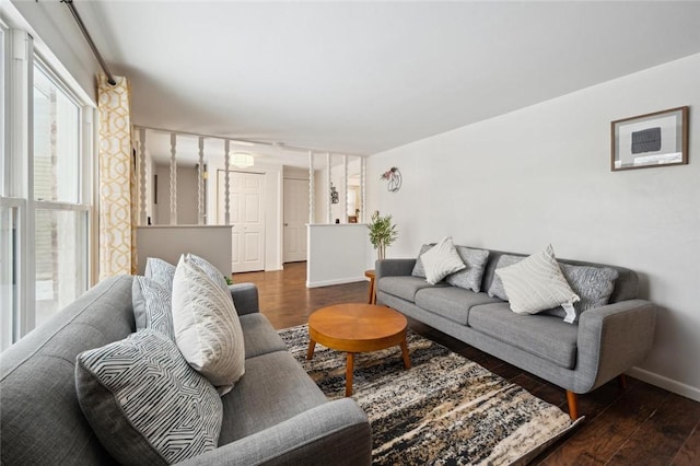 living room featuring dark wood-type flooring