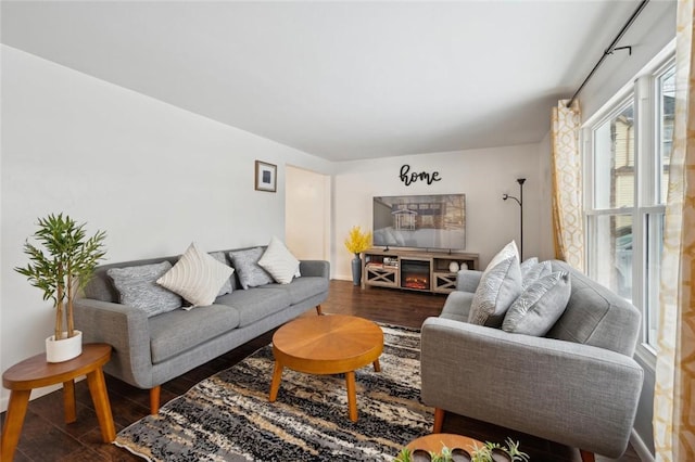 living room featuring dark hardwood / wood-style floors