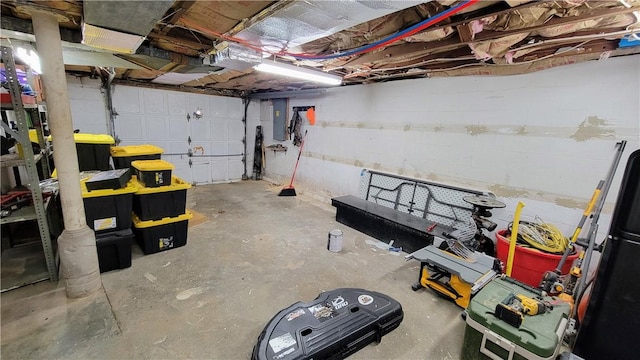 basement with electric panel