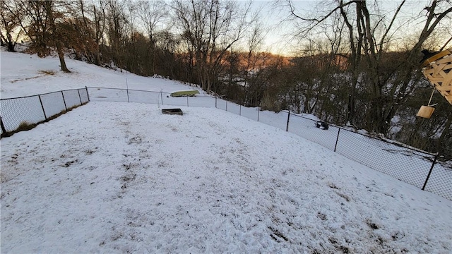 view of yard covered in snow