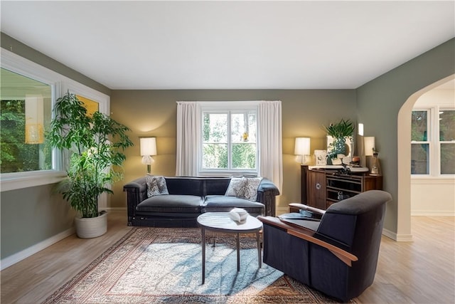 living room featuring light wood-type flooring