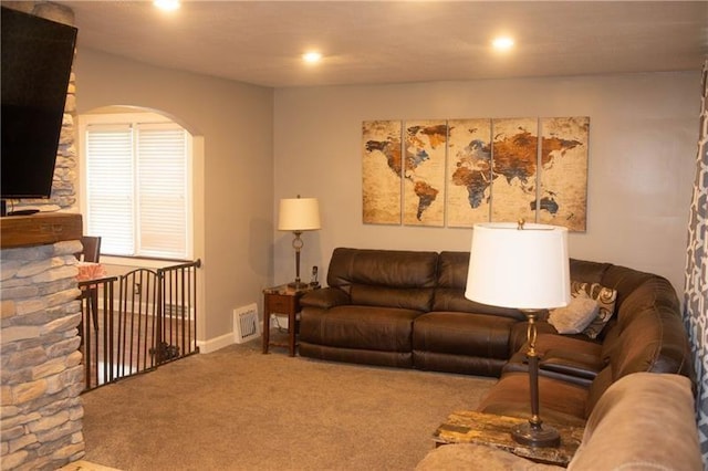 living room featuring carpet floors