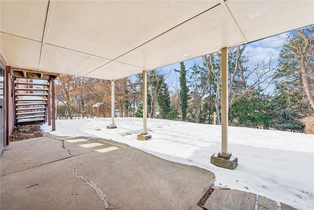 view of snow covered patio