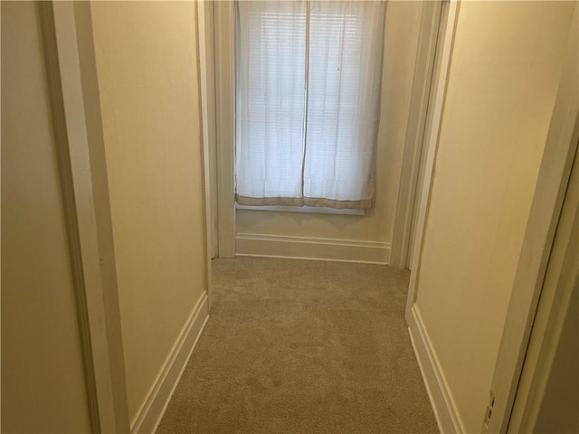 hallway featuring baseboards and carpet