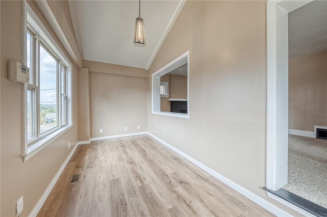 interior space featuring vaulted ceiling and light hardwood / wood-style flooring