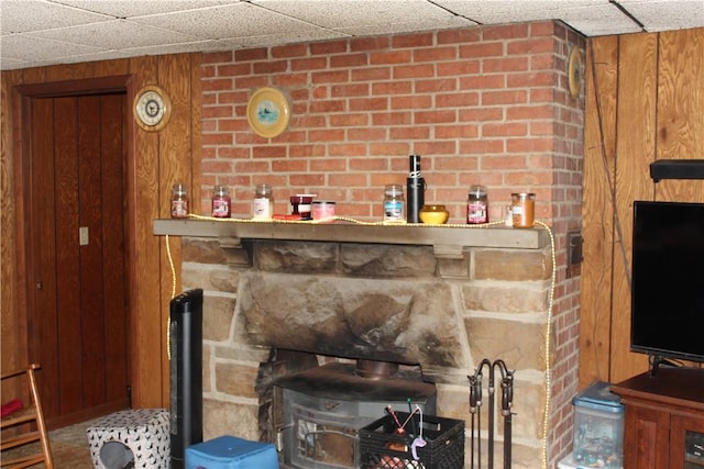 567 Klein Rd, Mill Creek, PA 16145 - interior details featuring a wood stove and wooden walls