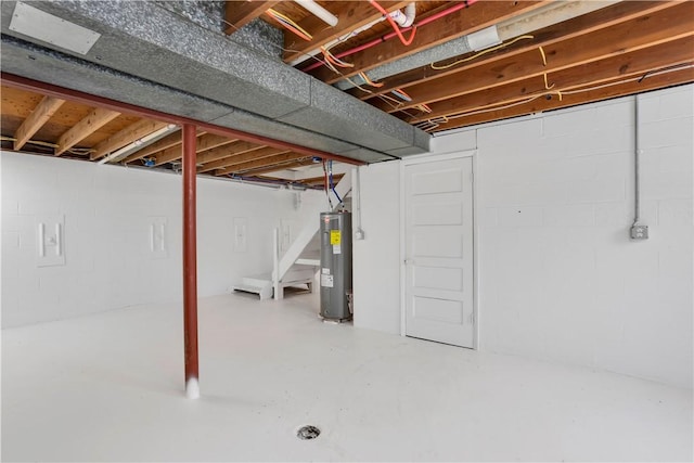 basement featuring electric water heater