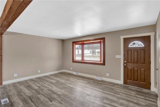 foyer entrance with light wood-type flooring and a wealth of natural light