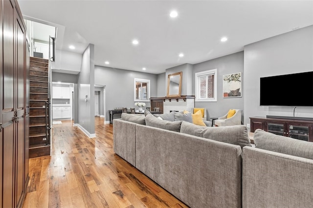 living room featuring light hardwood / wood-style flooring