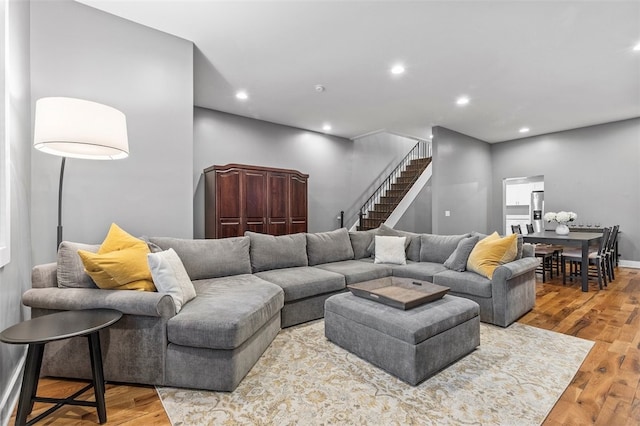 living room featuring light wood-type flooring