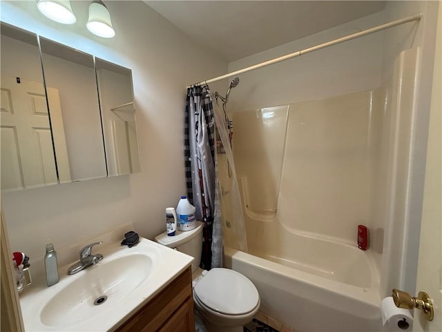 full bathroom featuring toilet, shower / tub combo, and vanity