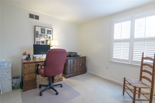 carpeted home office featuring a wealth of natural light