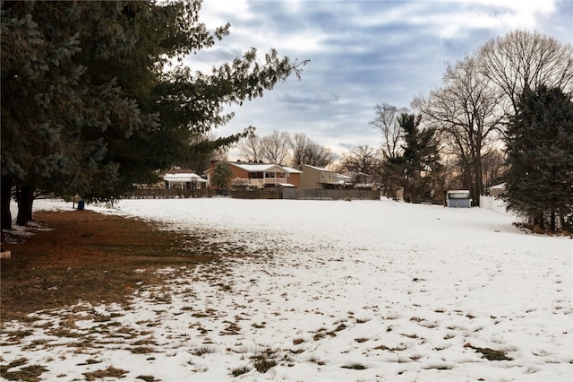 view of yard covered in snow