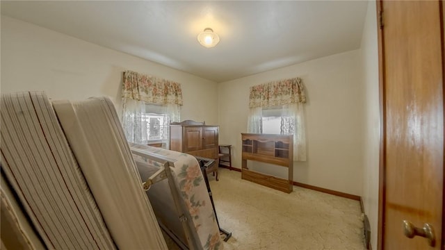 bedroom with multiple windows and light carpet