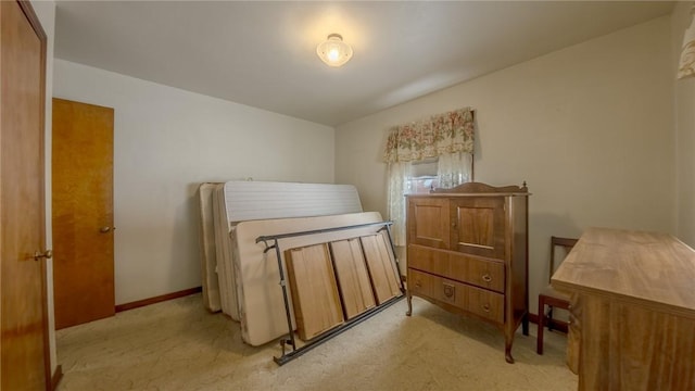 bedroom with light carpet