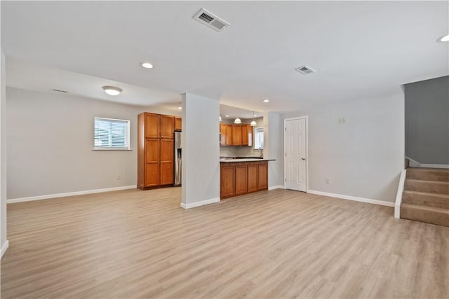 unfurnished living room with light hardwood / wood-style floors