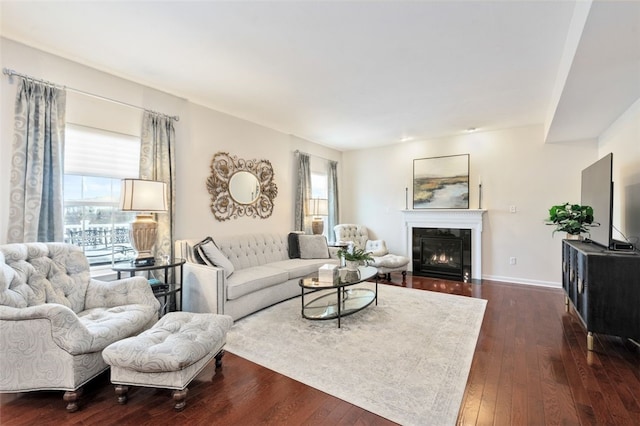 living room featuring dark hardwood / wood-style flooring