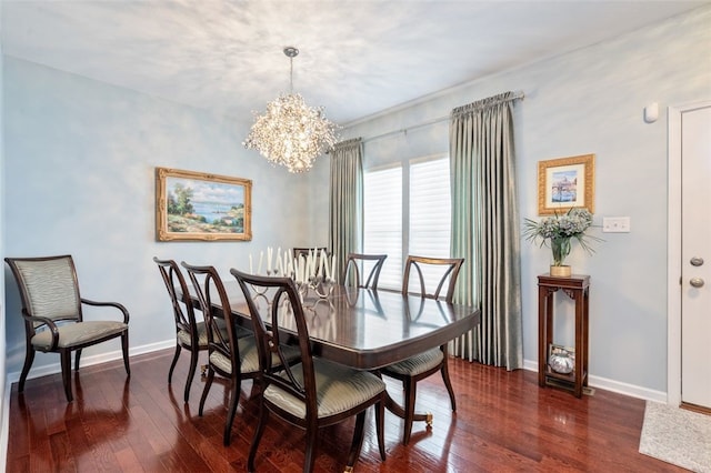 dining room with a chandelier and dark hardwood / wood-style floors