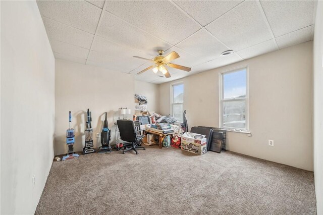 841 Brackenridge Ave, Brackenridge, PA 15014 - rec room with carpet floors, ceiling fan, and a paneled ceiling