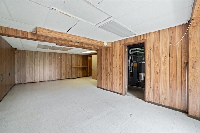 basement with wooden walls