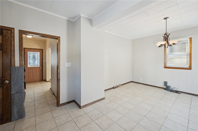 unfurnished room with a chandelier and ornamental molding