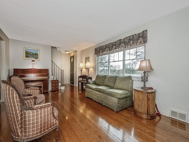 living room with hardwood / wood-style floors