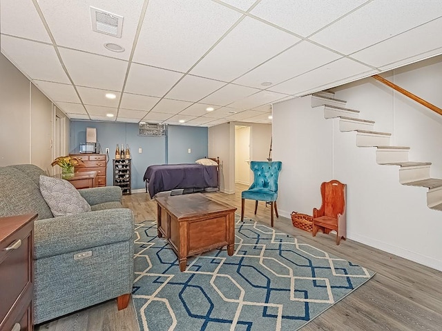 living room featuring dark wood-type flooring