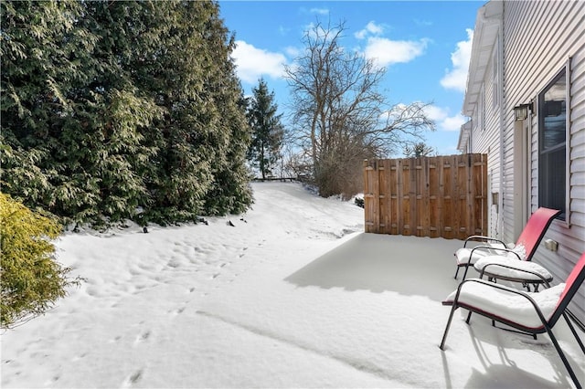 view of yard covered in snow