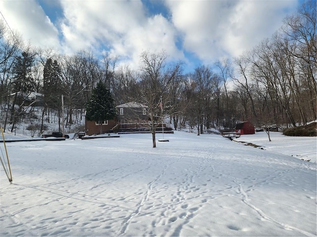 view of yard covered in snow