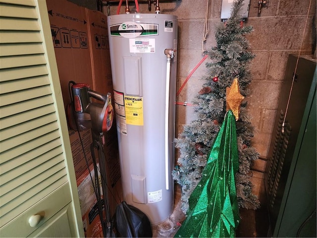 utility room featuring water heater