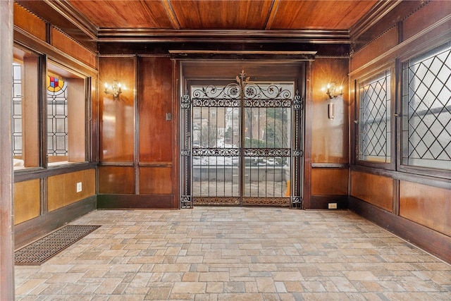 interior space with wood ceiling