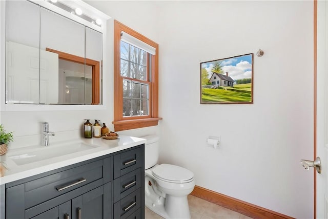 bathroom featuring toilet, tile patterned flooring, and vanity