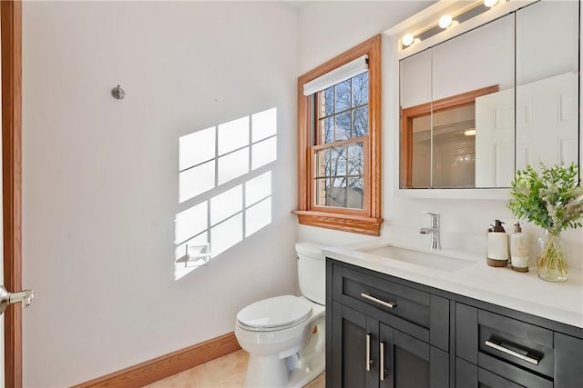 bathroom featuring toilet, tile patterned floors, and vanity