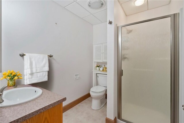 145 Cedar Rdg, Center Twp, PA 16001 - full bathroom featuring a stall shower, a paneled ceiling, and vanity
