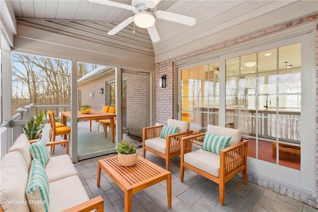 145 Cedar Rdg, Center Twp But, PA 16001 - sunroom / solarium featuring outdoor lounge area, ceiling fan, lofted ceiling, and outdoor dining area
