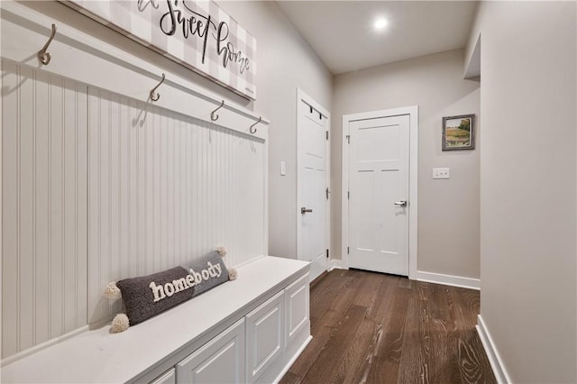 mudroom with dark hardwood / wood-style flooring