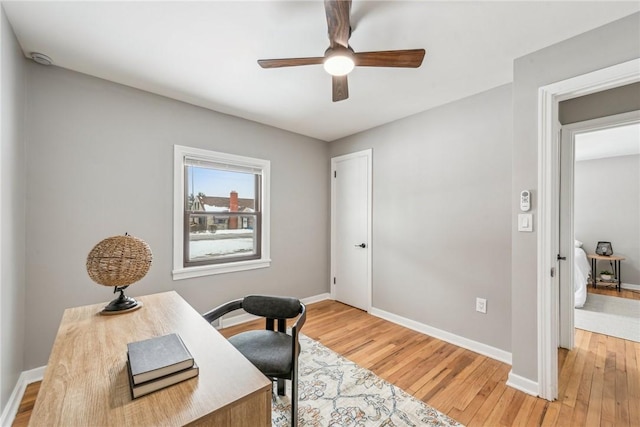 office featuring ceiling fan and hardwood / wood-style flooring