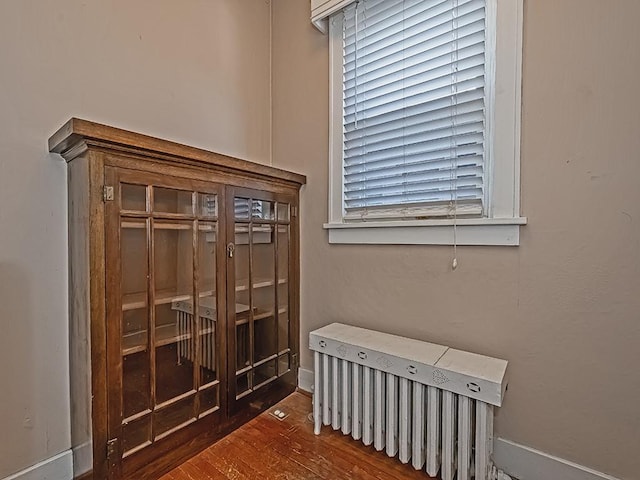 bedroom with dark hardwood / wood-style floors