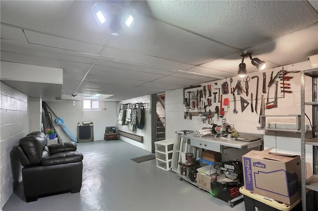 basement featuring a workshop area