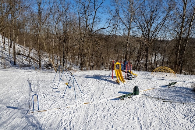 view of snow covered playground