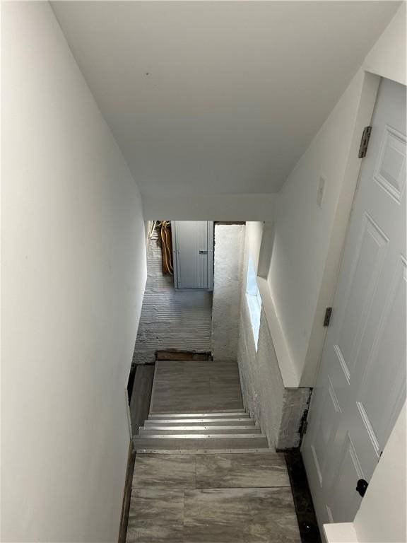 staircase featuring hardwood / wood-style floors