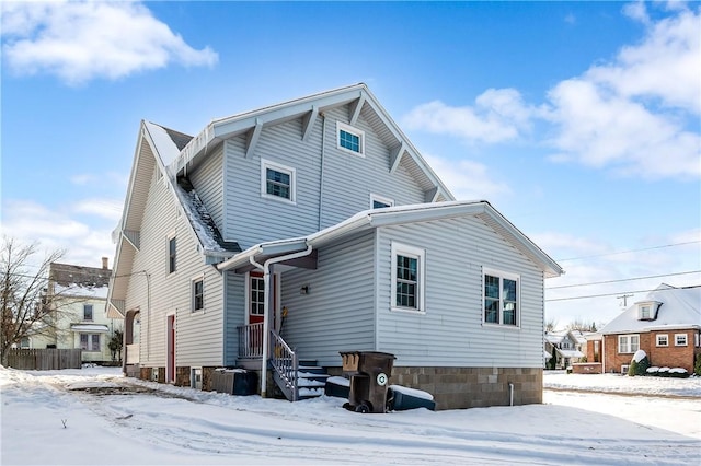 view of snow covered property