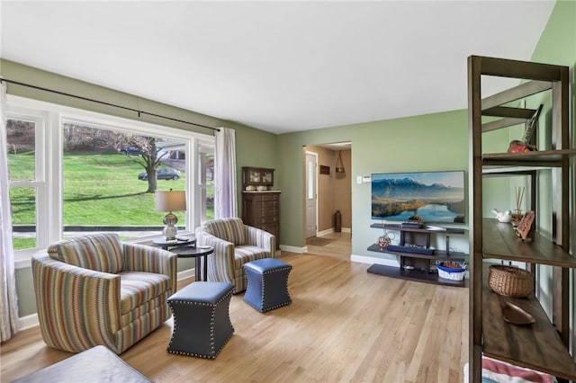 living room with light hardwood / wood-style flooring